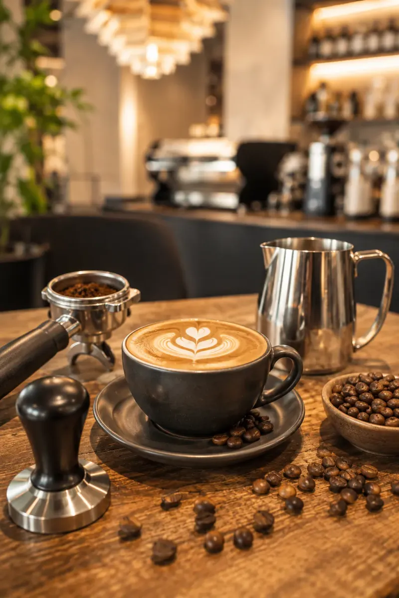Cappuccino mit Latte Art auf dem Tresen des Kaffeehaus K3
